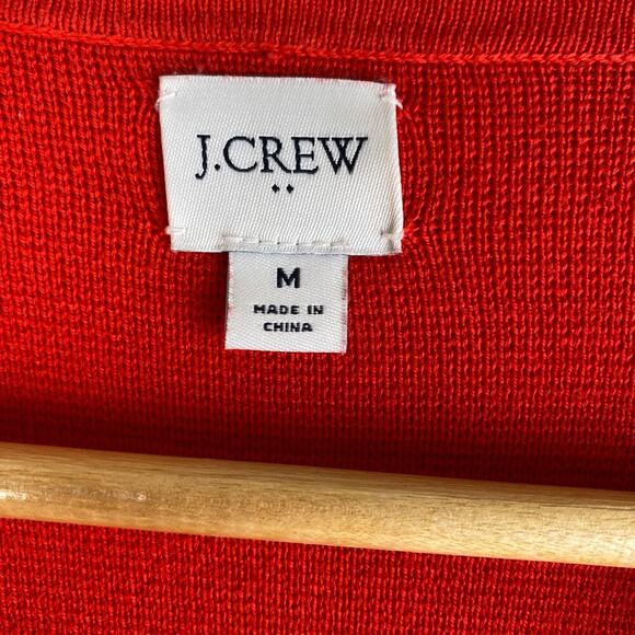 J. Crew Vanessa Cardigan Size M Bright Cerise Red Cotton Sweater Jacket Game Day - Picture 10 of 13